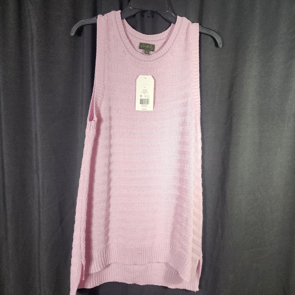 Wonderly‎ Lilac Boho Knit Sleeveless Sweater Vest Tank Top Women L spring layer